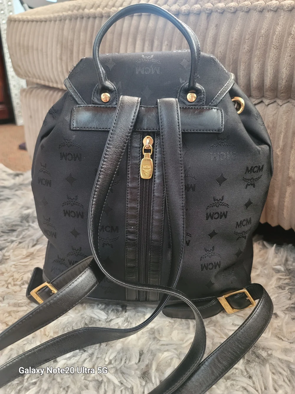 MCM Black Logo Jacquard Canvas Backpack - Black